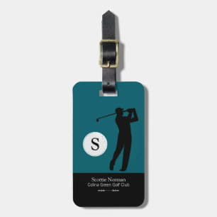 Dark Teal Blue Personalized Golfer Monogram  Luggage Tag