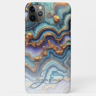 Dark Teal Blue Purple Gold Marble Art Pattern iPhone 11 Pro Max Case