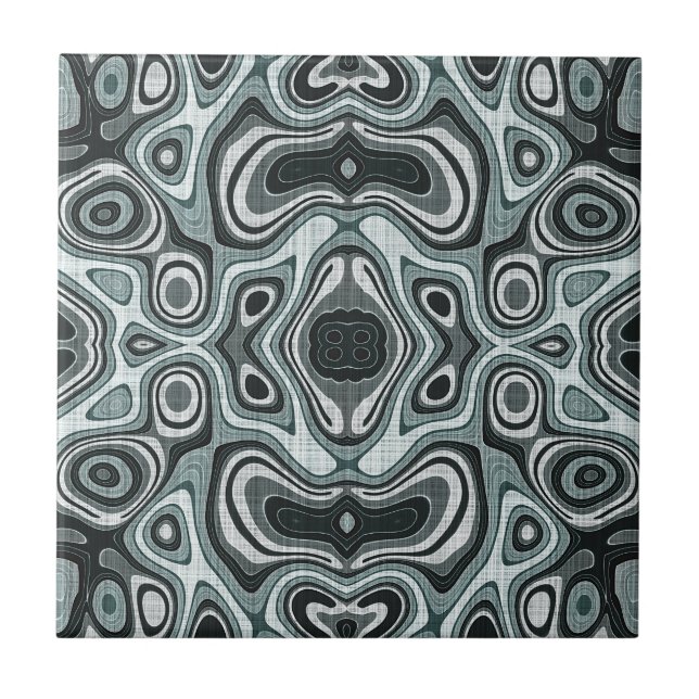 Dark Teal Blue Seafoam Green Grey Ethnic Tribe Art Ceramic Tile (Front)
