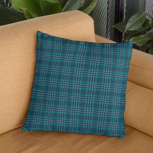 Dark Teal Blue Tartan Pattern Cushion