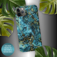 Dark Teal Blue Turquoise Faux Gold Agate Pattern