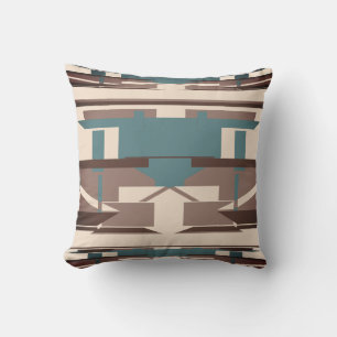 Dark Teal Brown on Dark Beige Southwest Art Mosaic Cushion
