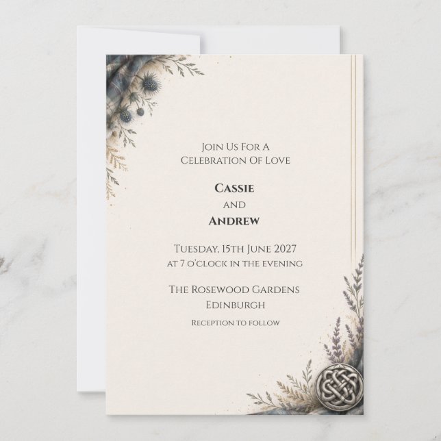 Dark Teal Celtic Thistle Knot Wedding Invitation (Front)