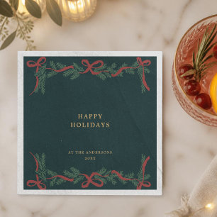 Dark Teal Christmas Wreath Holiday Cocktail Napkin