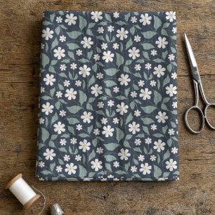 Dark Teal Daisy Folk Art Muted Sage Vintage Fabric