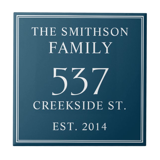    Dark Teal Date Established Address House Plaque Ceramic Tile (Front)