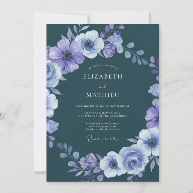 Dark Teal Dramatic Winter Wedding Invitation (Front)