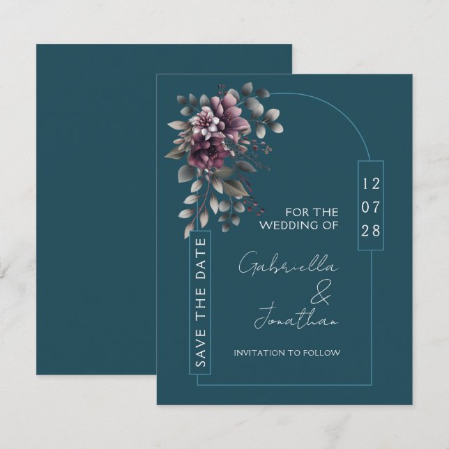 Dark Teal, Dusty Purple Arch Save the Date | Invitation (Front/Back)