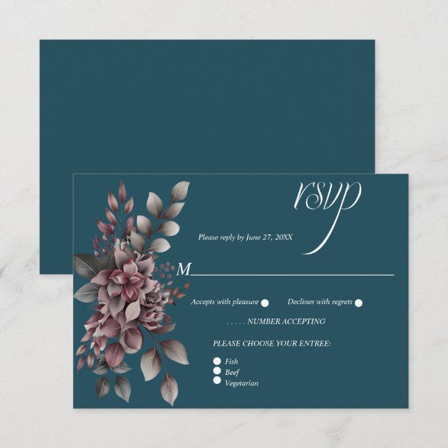Dark Teal, Dusty Purple, Lavender, Sage Floral |  RSVP Card (Front/Back)