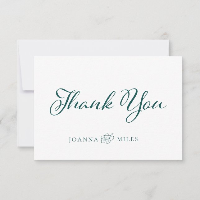 Dark Teal Elegant Calligraphy Simple Wedding Thank You Card (Front)
