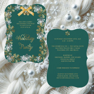 Dark Teal Elegant Snowflake Corporate Party Invite