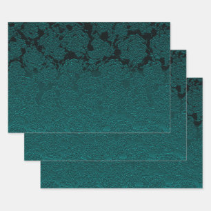 Dark Teal Elegant Succulent Pattern Decoupage Wrapping Paper Sheet