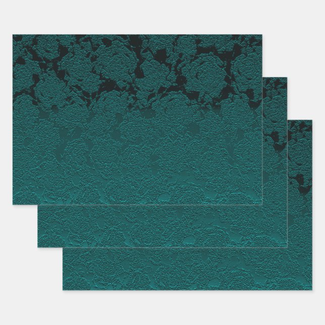 Dark Teal Elegant Succulent Pattern Decoupage Wrapping Paper Sheet (Set)