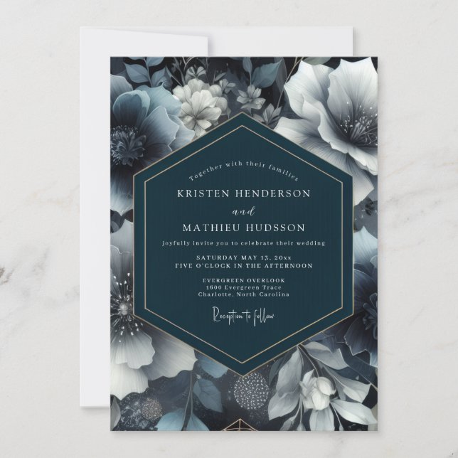 Dark Teal Enigmatic Winter Wedding Invitation (Front)