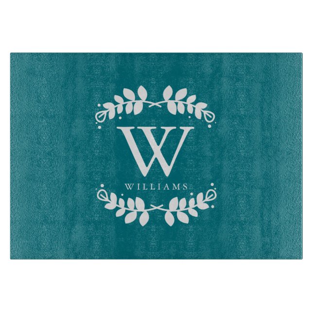 Dark Teal Family Monogram Cutting Board (Front)