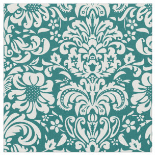Dark Teal Floral Damask Fabric