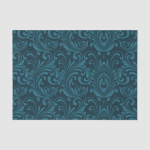 Dark teal floral damask pattern tissue paper