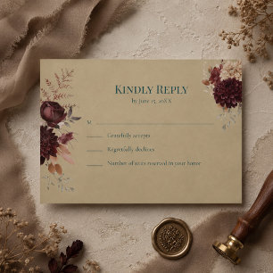 Dark Teal Floral Gothic RSVP Card