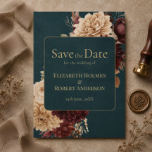 Dark Teal Floral Gothic Save the Date