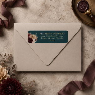Dark Teal Floral Gothic Wedding Address Label Return Address Label