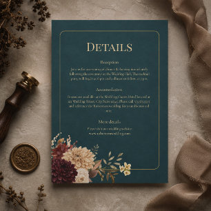 Dark Teal Floral Gothic Wedding Details Card