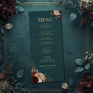 Dark Teal Floral Gothic Wedding Menu