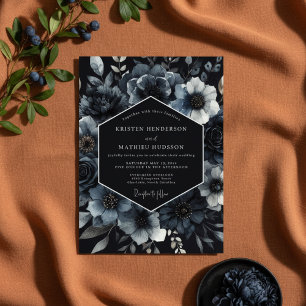 Dark Teal Floral Romance Wedding Invitation
