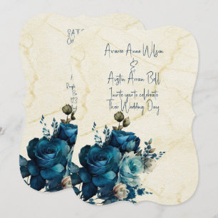 Dark Teal Floral Wedding Bouquet Invitation