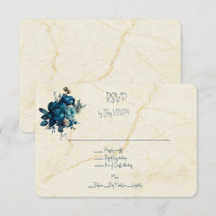 Dark Teal Floral Wedding Bouquet RSVP Card