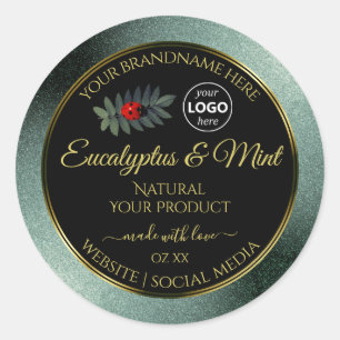 Dark Teal Glitter Black Product Label Ladybug Logo