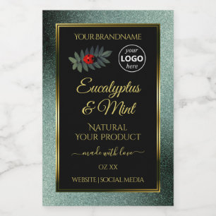 Dark Teal Glitter Black Product Label Ladybug Logo