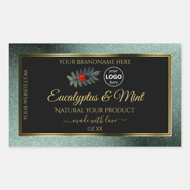 Dark Teal Glitter Black Product Label Ladybug Logo (Front)