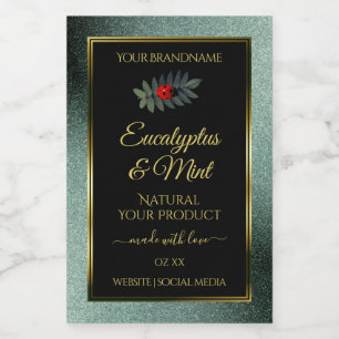 Dark Teal Glitter Black Product Labels Ladybug