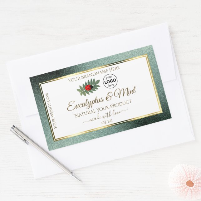 Dark Teal Glitter White Product Label Ladybug Logo (Envelope)