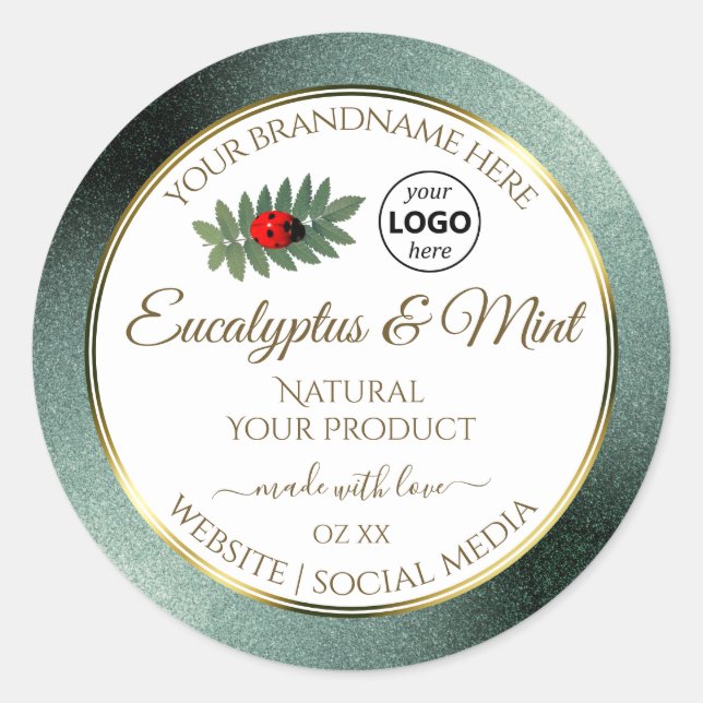 Dark Teal Glitter White Product Label Ladybug Logo (Front)