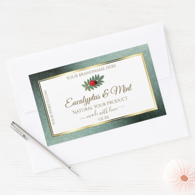 Dark Teal Glitter White Product Labels Ladybug (Envelope)