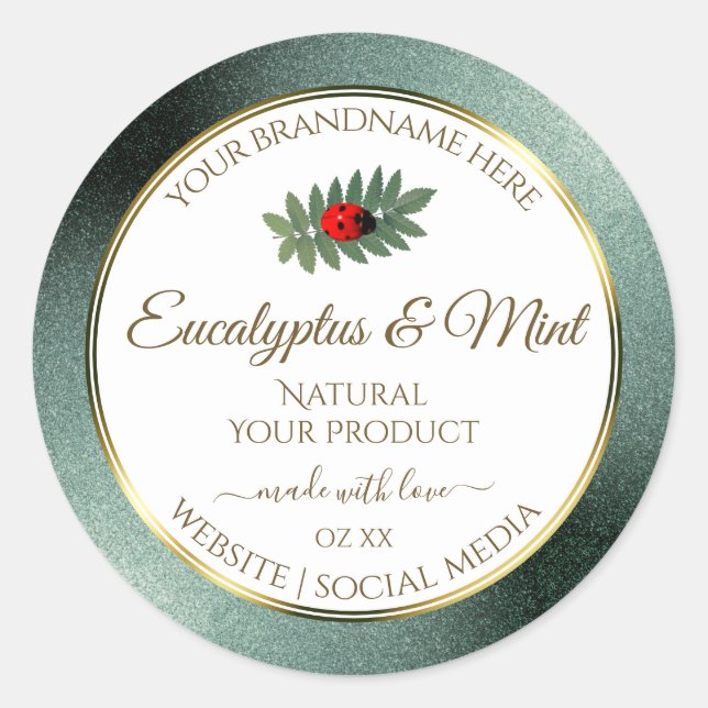Dark Teal Glitter White Product Labels Ladybug (Front)