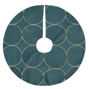 Dark Teal, Gold Circles Watercolor. Brushed Polyester Tree Skirt