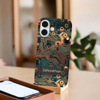 Dark Teal Gold Circuit Board Custom