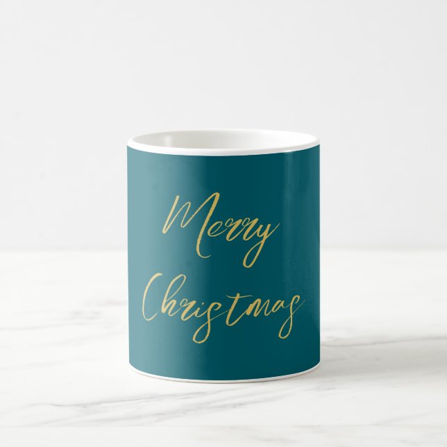 Dark Teal & Gold Colours Merry Christmas Coffee Mug (Center)