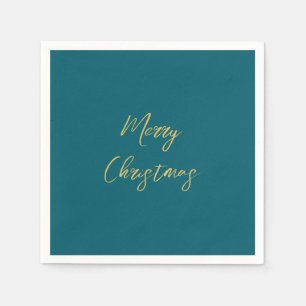 Dark Teal & Gold Colours Merry Christmas Napkin