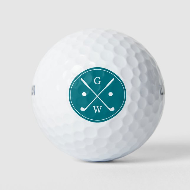 Dark Teal Golf Clubs Monogram Golf Balls (Front)
