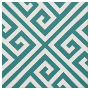 Dark Teal Greek Key Large Scale Fabric
