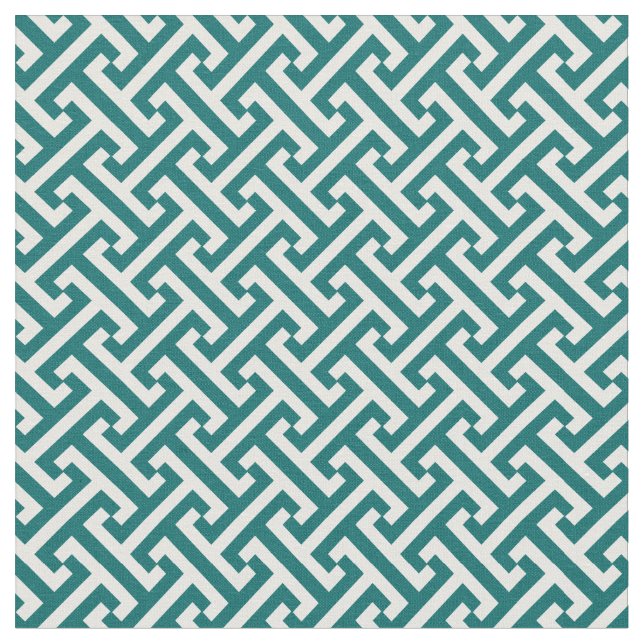 Dark Teal Greek Key Pattern Fabric (Close Up)