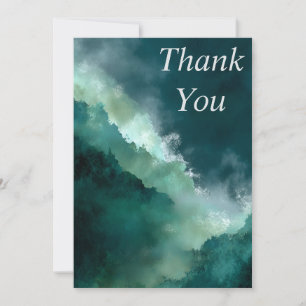 Dark Teal Green Abstract Watercolor Thank You Card
