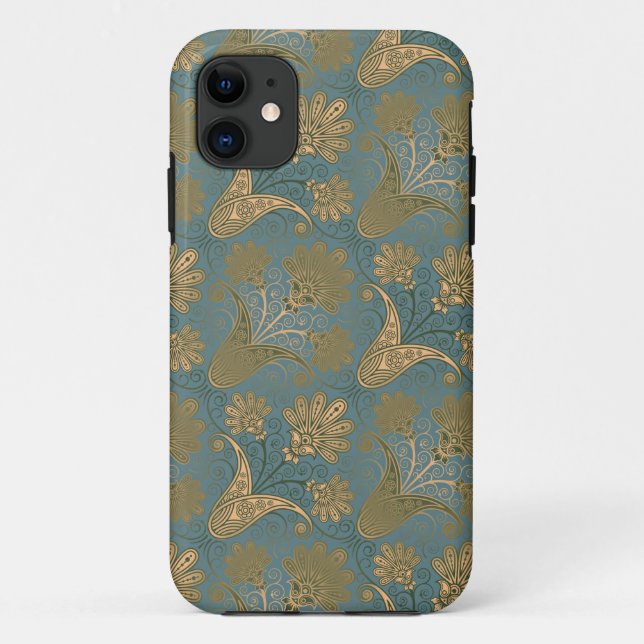 dark teal green and gold damask Case-Mate iPhone case (Back)