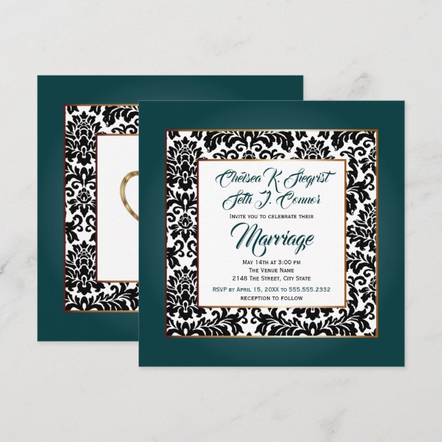 Dark Teal Green, White and Black Invitation (Front/Back)