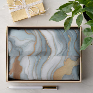 Dark Teal Grey Light Blue Gold Marble Art Pattern Tissue Paper