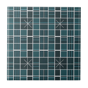 Dark Teal Grid Pattern Starburst Accent Modern Ceramic Tile
