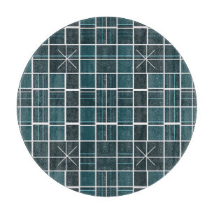 Dark Teal Grid Pattern Starburst Accent Modern Cutting Board